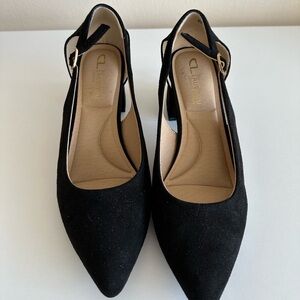 CL by Laundry Black Suede Pointed-Toe Slingback Heels